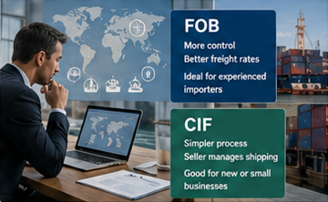 Importør som sammenligner FOB- og CIF-alternativer for internasjonal godstransport