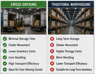 Sammenligning mellom cross-docking-operasjoner og tradisjonell lagerlagring