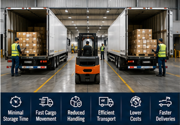 Cross-docking-lager som flytter paller direkte mellom lastebiler