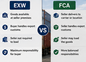 Sammenligning mellom EXW- og FCA-vilkår i internasjonal logistikk
