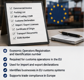 Europeisk tollregistrering og EORI-nummer brukt i internasjonal logistikk