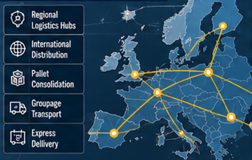 Europeisk transportnettverk som bruker cross-docking-knutepunkter og distribusjonssentre