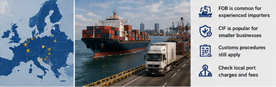 Havneoperasjoner i Europa med importerte containere og tollprosedyrer