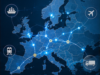 Internasjonale logistikktransportruter på tvers av Europa med synlighet for forsendelsessporing