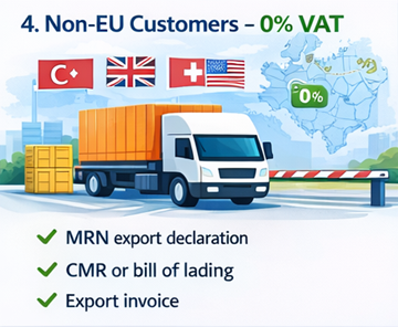 Internasjonal transport utenfor EU som viser 0 prosent mva for bedriftskunder