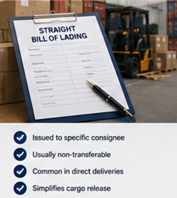 Straight Bill of Lading-dokument brukt for direkte levering av last