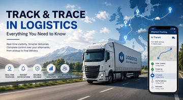 Moderne track and trace-system for logistikk som viser forsendelsessynlighet, GPS-sporing og leveringsoppfølging i sanntid for lastebiler på tvers av Europa