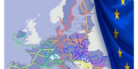 Trans-European Transport Network (TEN-T) på kartet og flagget til Europa