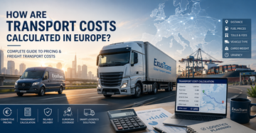 Beregning av europeisk transportprising med logistikkbiler, fraktkostnader, drivstoff, bompenger og leveringsplanlegging